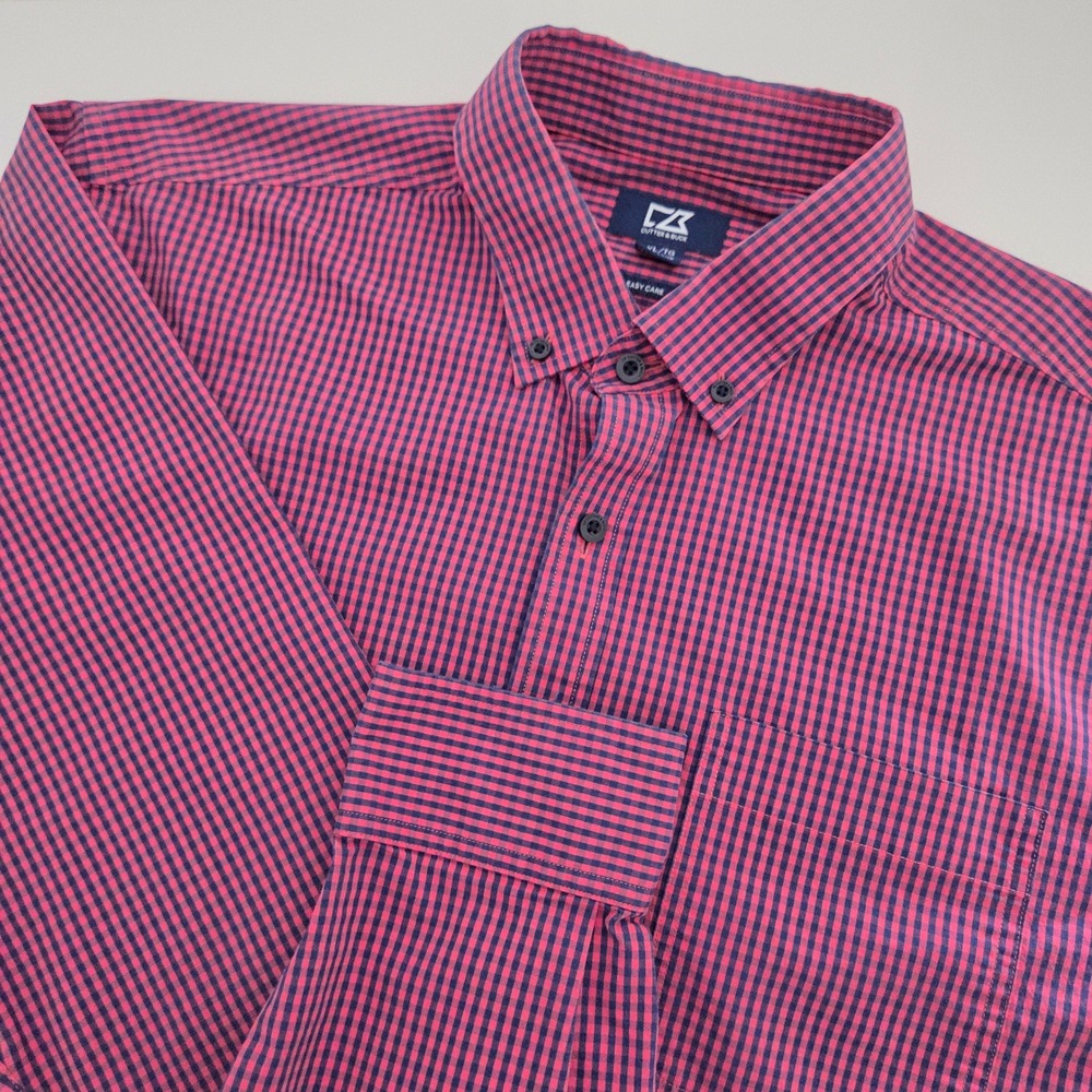 Cutter &‎ Buck Button Down Shirt Red Navy Gingham Check Mens XL
